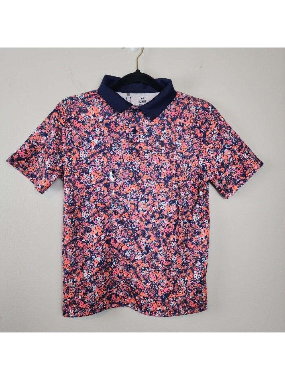 Under Armour Boys Performance Printed Polo Shirt Lose sz Youth Large UPF 40
